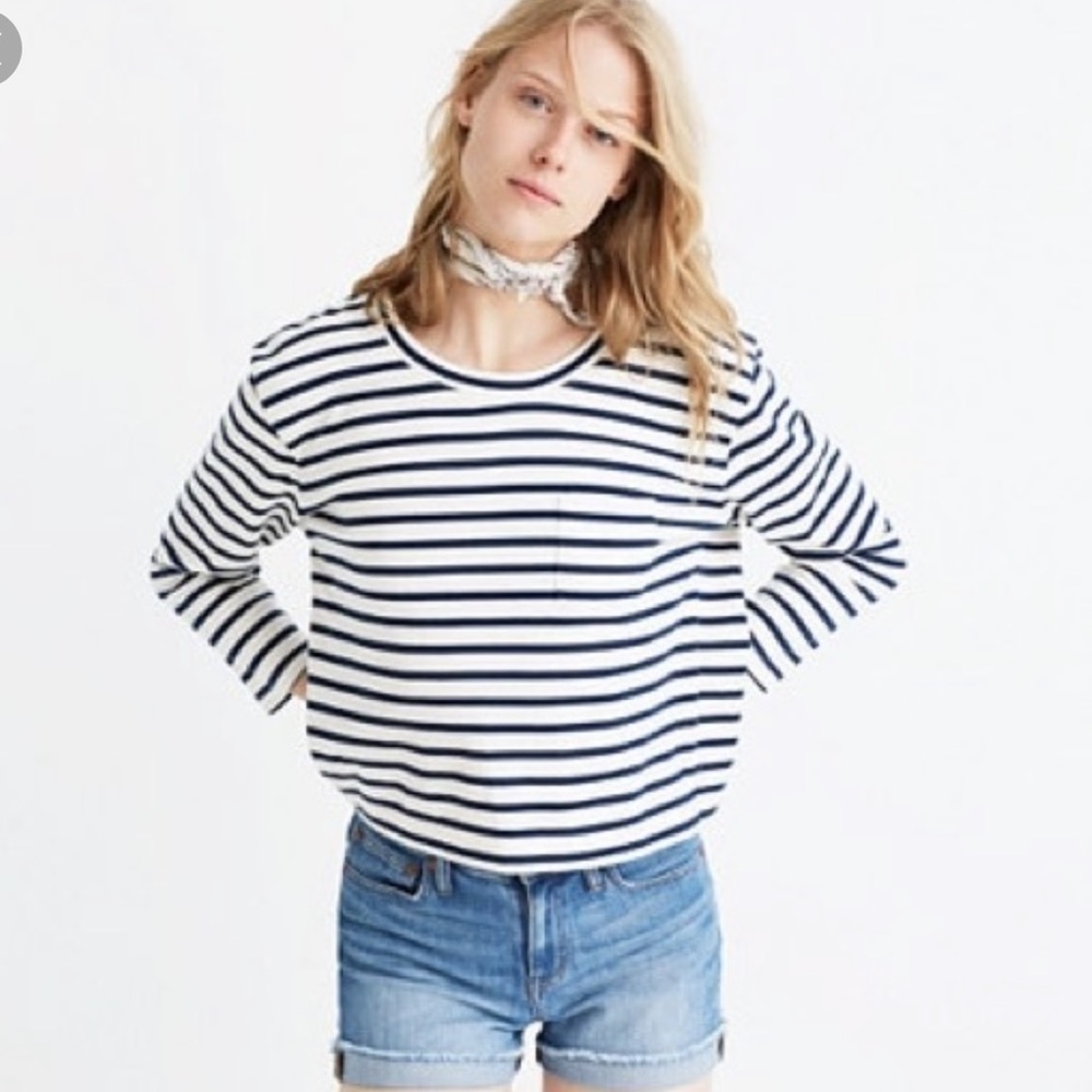 Madewell White & Navy Striped Long-Sleeve Tee